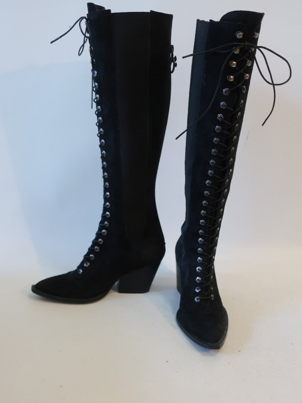 Womens Coach Lace-Up Black Suede Western Style Tall Boot 7.5 - Picture 4 of 16
